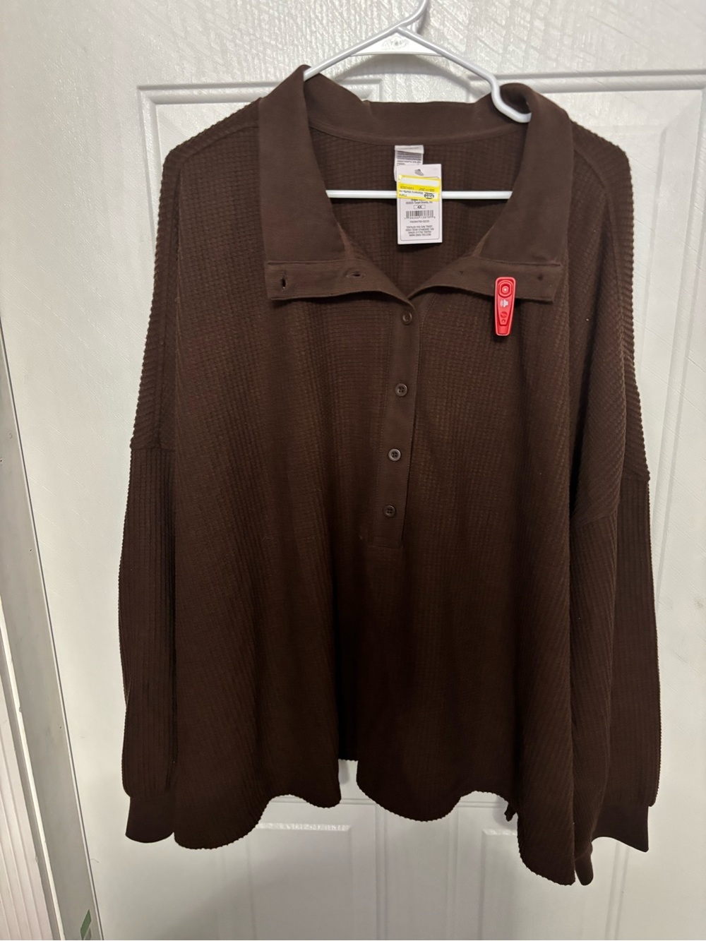 Auden Brown Waffle-Knit Button Pullover Sweater